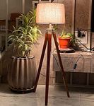 Paradise Nauticals Wooden Crafter Decorative Jute Shade Tripod Floor Lamp Brown, Pack of Light Kit, Bulb & Shade