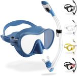 CRESSI F1 Combo Set Blue Metal - Combo Set Frameless Mask F1 + Snorkel Dry for Diving and Snorkeling, Blue Metal, One Size, Unisex