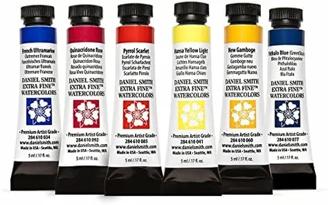 DANIEL SMITH 285610005 Extra Fine Essentials Introductory Watercolor, 6 Tubes, 5ml, Blue/Transparent/Yellow, 0.17 Fl Oz (Pack of 6)