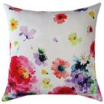 Uphome Watercolor Series Colorful Flowers and Butterflies Polyester Home Decorative Accent Throw Pillow Cover Cushion Case Pillowcase for Sofa 18-Inch