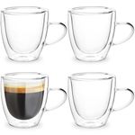 Top-spring Espresso Coffee Cups 80ml Clear Double Wall Glass Coffee Mugs with Handles - Set of 4 3oz Insulated Borosilicate Glassware Tea Cup Mug