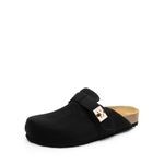 DREAM PAIRS Suede Clogs for Women Adjustable Buckle Mules Cork Footbed Slip-on Shoes with Arch Support,Size 7,Black,SDML2406W