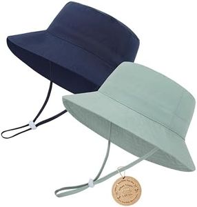 Urban Virgin Baby Sun Hat Toddler Bucket Hat Summer Beach Essentials for Baby Boy Kids Swim Straw Bucket Hat Navy Blue& Sea Blue 0-6 Months