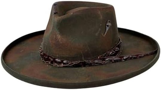 Vintage Pencil Brim Fedora Hats 100% Wool Felt Hat Panama Rancher Hat with Lightning Logo Handmade Distressed/Burned, Crocodile Leather Trim