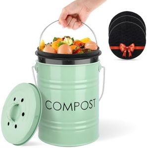 Vipush Compost Bin Kitchen Countertop Compost Bin with lid – Small Compost Bin Includes Inner Compost Bucket Liner & Charcoal Filter, Green
