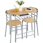 Yaheetech 3 Piece Dining Room Set, Modern Round Dining Table & Chairs Set for 2, Compact Breakfast Bar Table Set with Metal Legs and Shelf, Built-in Wine Rack for Dining Room, Living Room, Natural