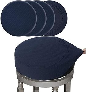 BUYUE 4 Pcs Bar Stool Covers, Luxury Fabric Dia.16-18" Round Stretchy Crease-Resistant Washable Jacquard Dustproof Stool Seat Slipcover, L-Navy Blue-Set of 4
