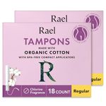 Rael Organic Cotton Compact Tampons - Plant Based Applicator, Chlorine Free, Compact Applicator with Leak Locker Technology (36ct Total), Pack of 2 (Regular)