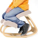 WUDLEP Ergonomic Kneeling Chairr, Posture Stool for Home Office Meditation Wooden & Linen Cushion-Office Desk Stool, Wooden Kneeling Chair for Back and Neck Pain Relief and Improvement (Beige)