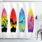Ambesonne Surfboard Shower Curtain, Surfboard Festival Season Day Off Getaway Hobby Amusement Seashore Themed Art, Cloth Fabric Bathroom Decor Set with Hooks, 69" W x 70" L, Red Blue