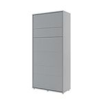 Arthauss Vertical Wall Bed, Space-Saving Murphy Bed with Hidden Cabinet - Multifunctional Hideaway Bed with Storage Pockets - Ideal for Modern Living Spaces 90 x 200cm In Grey