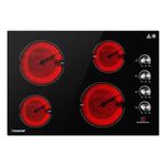 AMZCHEF Electric Cooktop 30" Built-in Electric Burner with 4 Burners, ETL Safety Certified, Power Control by Knob, 7000W Ceramic Electric Stove with Hot Surface Indicator, Over-Temperature Protection