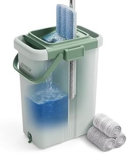 JOYMOOP Mop and Bucket with Wringer Set, Flat Squeeze Mop with Bucket (X-Large), Dust Mop for Wall Cleaner with Long Handle, Microfiber Mop - Green Bucket with 3 Reusable 15" Pads