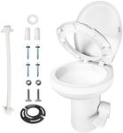 MuRealy Upgraded RV Toilet - Enamel Pedal Flush with Flang T-Type Water Outlets, One Flush 4.5 Gallons Gravity Flush Toilet(2024 New), with Damping Slow Down Toilet Seat and Cover for Motorhome, RV