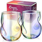 Dragon Glassware Stemless Wine Glasses - Stemless Wine Glass Set with Finger Indentations - Set of 2, 16 oz Iridescent Short Wine Glasses Set - Red Wine Glasses - Naturally Aerates Wine