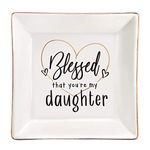 ElegantPark Birthday Gifts for Daughter from Mom Dad Ceramic Trinket Dish Jewelry Tray Storage Ring Dish Holder for Daughter Christmas Graduation Gifts for Women Blessed that You Are My Daughter