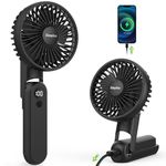 EasyAcc Portable Fan for Travel,Rechargeable Handheld Fan, 5 Speed Ultra Quiet with Backup Power Digital Display Lanyard Neck Foldable Personal Fan Hot Flashes Gift Outdoor