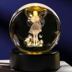 6cm K9 Crystal Ball Engraved 3D Fairy with Rose Figurine Paperweight with LED Light Base, Fairy Themed Ornament Gifts for Women Friends Fairy Lovers for Birthday Christmas