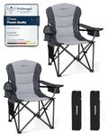 KingCamp Camping Chairs for Adults Set of 2, Heavy Duty Folding Camping Chair Up to 452 lbs, Padded Camp Chair with Armrest/Cooler Bag/Lumbar Back/Cup Holder, High Back Chairs for Garden Beach, Grey