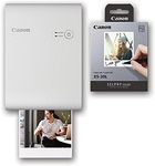 Canon SELPHY Square QX10 Compact Photo Printer + Color Ink/Label XS-20L Bundle, White, for iPhone or Android