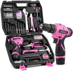 DIFFLIFE 147 Piece Pink Power Drill Drivers Tool Set with 12V Cordless Drill, Professional Household Home Tools Kit Set, DIY Pink Electric Drill Cordless Hand Tool Box for Women