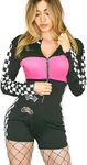 Beautys Love Speed Race Car Driver Adult Halloween Queen Racer Costume Jumper for Women (black/pink, Medium)