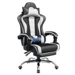 Yaheetech Gaming Chair for Adults, Ergonomic Video Game Chair with Massage Lumbar Support and Footrest Swivel, Height Adjustable Reclining Computer Racing Gamer Chair with Headrest - Black/White