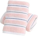 YiLUOMO Ribbed Striped Pink Hand Towel Set of 2 Cotton, Quick Dry, Soft and Absorbent Bathroom Hand Towel Decorative 13 x 29 Inch