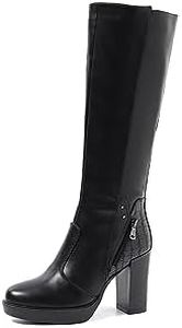 QUEEN HELENA Stivali Alti con Tacco con Plateau Donna X29-115 (Nero, 39)
