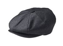 PEAKY BLINDERS 8 Piece 'Newsboy' Style Flat Cap -Melton Wool Fabric Black Pinstripe