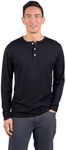 Woolly Clothing Men's Merino Wool Long Sleeve Henley - Everyday Weight - Wicking Breathable Anti-Odor M BLK