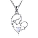 VONALA Mother'Day Necklace Gifts for Mum 925 Sterling Silver Mother and Child Love Pendant Necklace Heart Opal Necklace Mothers Day Jewellery for Mom