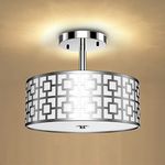 DLLT Drum Shade Ceiling Light, Modern 3 Lights, 12.6 Inch Semi Flush Mount Lighting Fixture Ceiling Light for Dining Room, Bedroom, Living Room, Kitchen, Hallway, E26 Bulb Socket (Bulb Not Included)