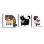 PIY PAINTING Set Of 3 Cute Cats Canvas Wall Art Represent Lucky Pictures Paintings Print On Canvas Funny Cat Abstract Cartoon Animals Modern Decorative Posters For Boy’s Girl’s Room Bathroom 12x12inch