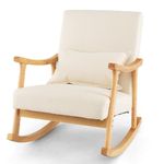 RELAX4LIFE Rocking Chair, Upholstered Relaxing Recliner Armchair with Soft Cushion & Lumbar Pillow, Leisure Rocker Lounge Chair for Living Room Bedroom (Natural+Beige,78x66x83cm)