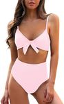 Blooming Jelly Womens High Waisted Bikini Set Summer 2 Piece Swimsuit Tie Knot Bathing Suits 2025 (Medium, Pink)