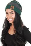 elope Slytherin Heathered Knit Warm Beanie - Acrylic Beanie with Faux Leather Patch, Officially Licensed