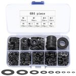 684 Pcs Washers for Screws, Black iron Washers, Flat Washers, Metal Lock Washers, M2 M2.5 M3 M4 M5 M6 M8 M10 M12 Washers Spacers, Assorted Washers for Plumbing Home Repair Washers(684 black)