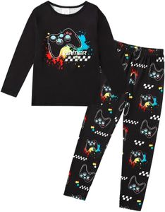 MyFav Boys Pajamas Set Long Sleeve Kids Sleepwear Big Boys PJS Children Nightwear Black Game 8Y