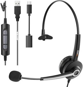 Wantek Casque USB avec Micro antibruit et Commandes en Ligne, Casque Professionnel UC pour Skype, SoftPhone, Centre d'appels, Chat cristallin, Super léger, Ultra Confortable (NUSB681)