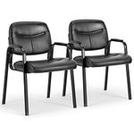 Sweetcrispy Waiting Room Chairs Reception Chairs Office Guest Chairs Set of 2, Conference Room Chairs Lobby Chairs with Padded Arms, Desk Chair No Wheels Leather Office Chair, Black