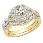 Dazzlingrock Collection Round White Diamond Halo Swril Split Shank Bridal Wedding Ring Set for Her (1.55 ctw, Color I-J, Clarity I1-I2) in 14K Gold, White Diamond Yellow Gold, round-white-diamond