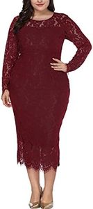 Eternatastic Women's Floral Lace Long Sleeve Plus Size Dress for Christmas Dress Burgundy 6XL