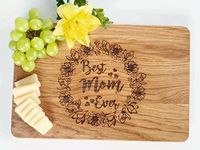 Algis Crafts | BEST MOM with Flowers - Cutting Board | 30x20 cm Large Handmade OAK Wood Board | Perfect Gift for Mother's Day | Gift for Christmas, Birthday | Laser Engraved Chopping Boards