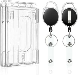 Pawfly Heavy Duty 2-Card Badge Holder Polycarbonate Vertical Thumb Slots with Retractable Badge Reel Carabiner Clip, 2 Pack