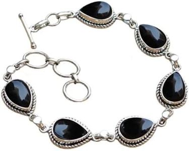 Black Onyx Stone Bracelet, Silver overlay Pear Shape 7x10 MM Natural Gemstones Bracelet, Handmade Link Bracelet Jewelry Women's Day Gift For Mom Wife Sister Her (black onyx)
