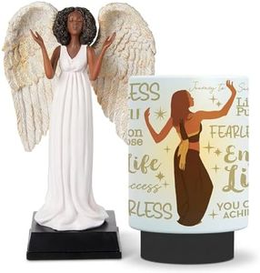 African American Expressions LED Flameless Candle – Inspirational & Motivational Fearless + Pink Angel Figurine – Black Angel Collectible Statue