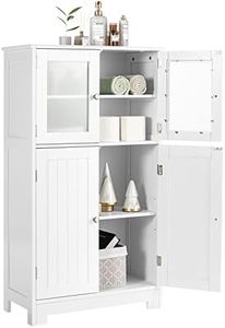 Giantex Bathroom Storage Cabinet, Kitchen Pantry Cabinet w/Tempered Glass Doors & Adjustable Shelf, Freestanding Wooden Floor Cabinet w/Anti-toppling Device for Dining Room & Living Room (White)