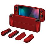 PlayVital AlterGrips Protective Slim Case for Nintendo Switch OLED, Ergonomic Grip Cover for Joycon, Dockable Hard Shell for Switch OLED w/Thumb Grip Caps & Button Caps - Scarlet Red