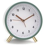 AOLOX Alarm Clock 4.5" Bedside Analog Alarm Clock for Bedroom Battery Operated Round Clock with Backlight, Green White